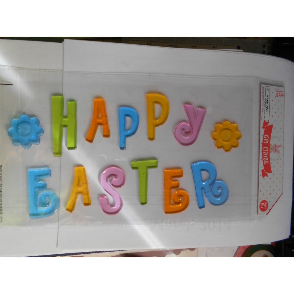 NEW HAPPY EASTER! Letters and Flowers CUTE Window Gel Clings Decorations 13 pcs!